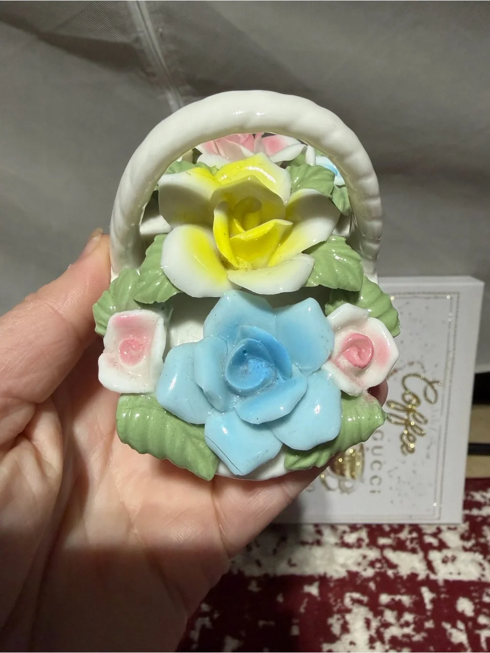 Vintage Price Import Japan Porcelain Flower Basket Figurine Shabby Chic